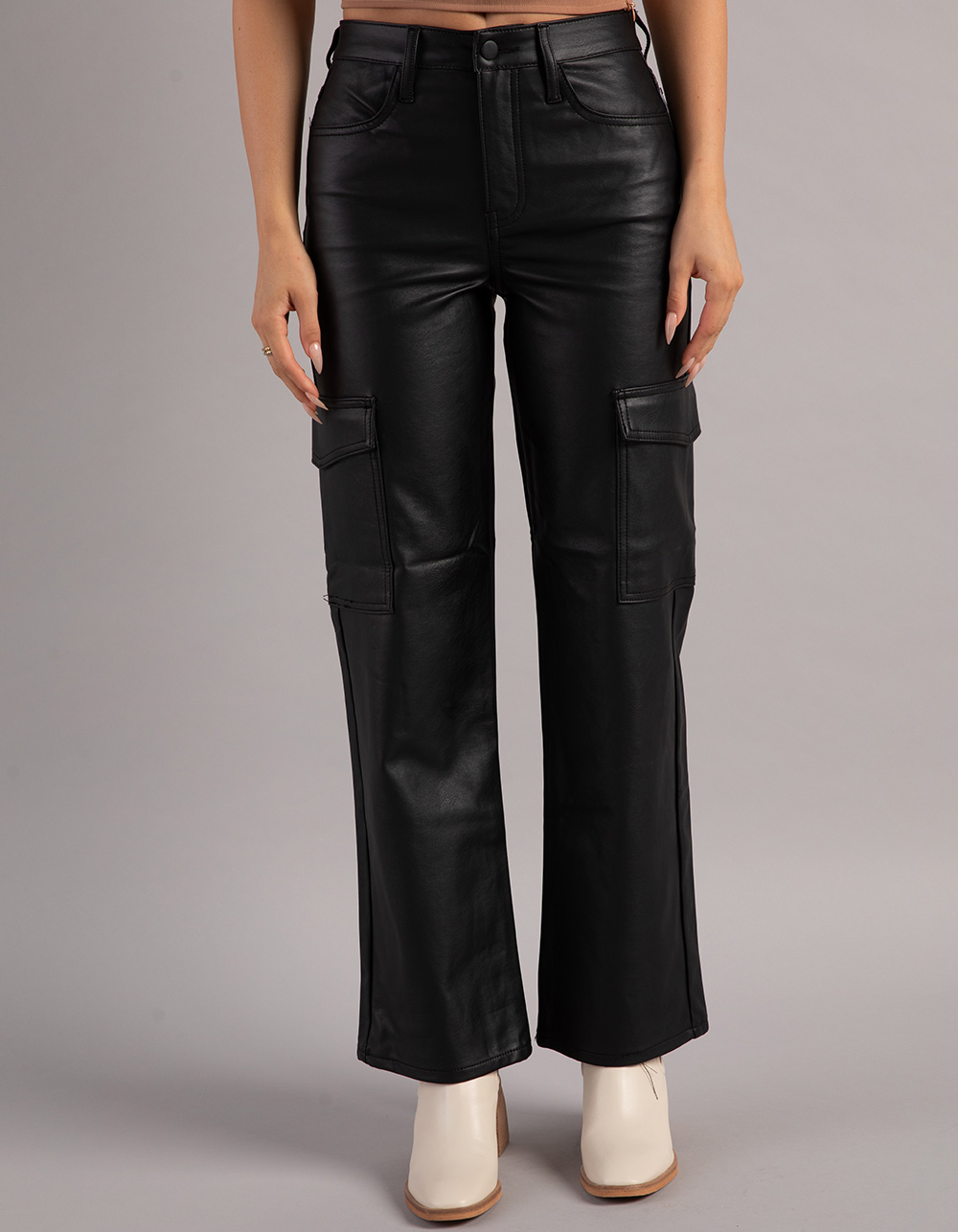 WEST OF MELROSE Faux Leather Womens Cargo Pants - BLACK | Tillys
