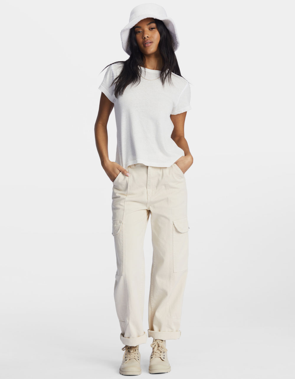Girls White Pull On Cargo Trousers, Girls Trousers