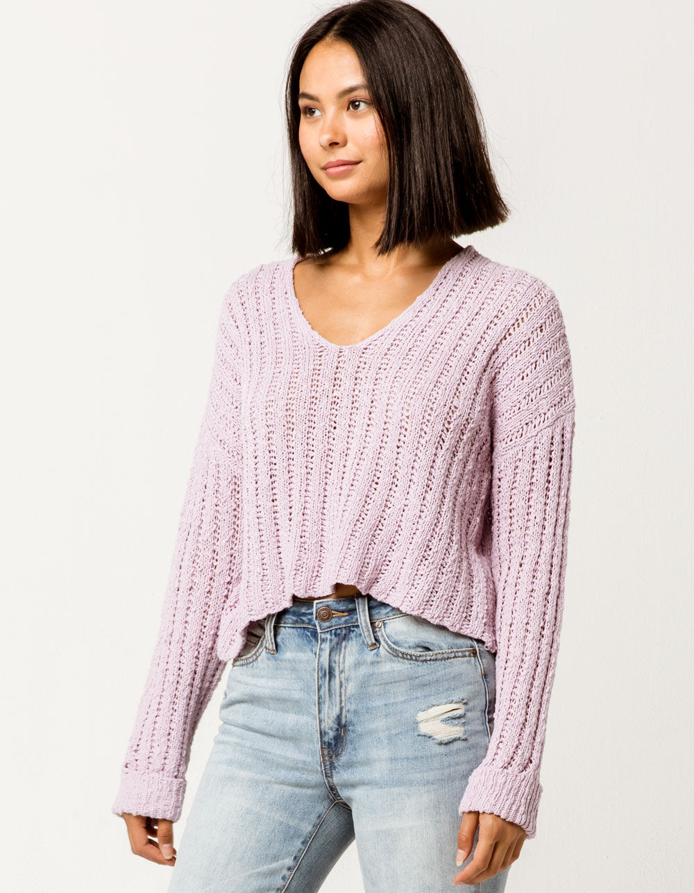 SKY AND SPARROW Open Weave Lavender Womens Sweater - LAVENDER | Tillys