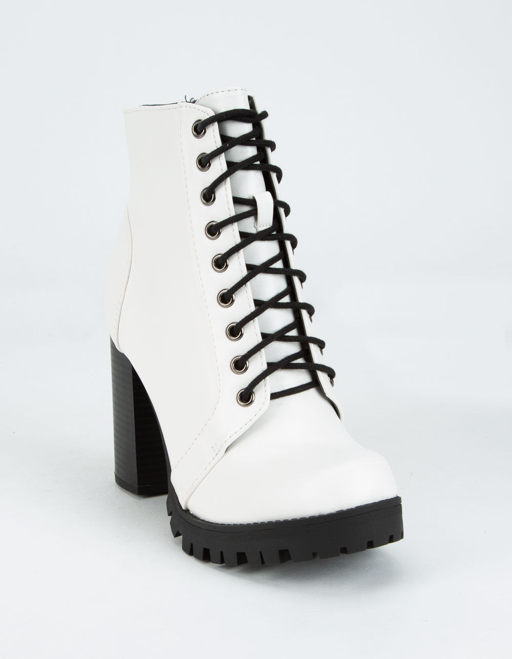 SODA Lug Sole Solid Lace Up Womens Boots - WHITE | Tillys