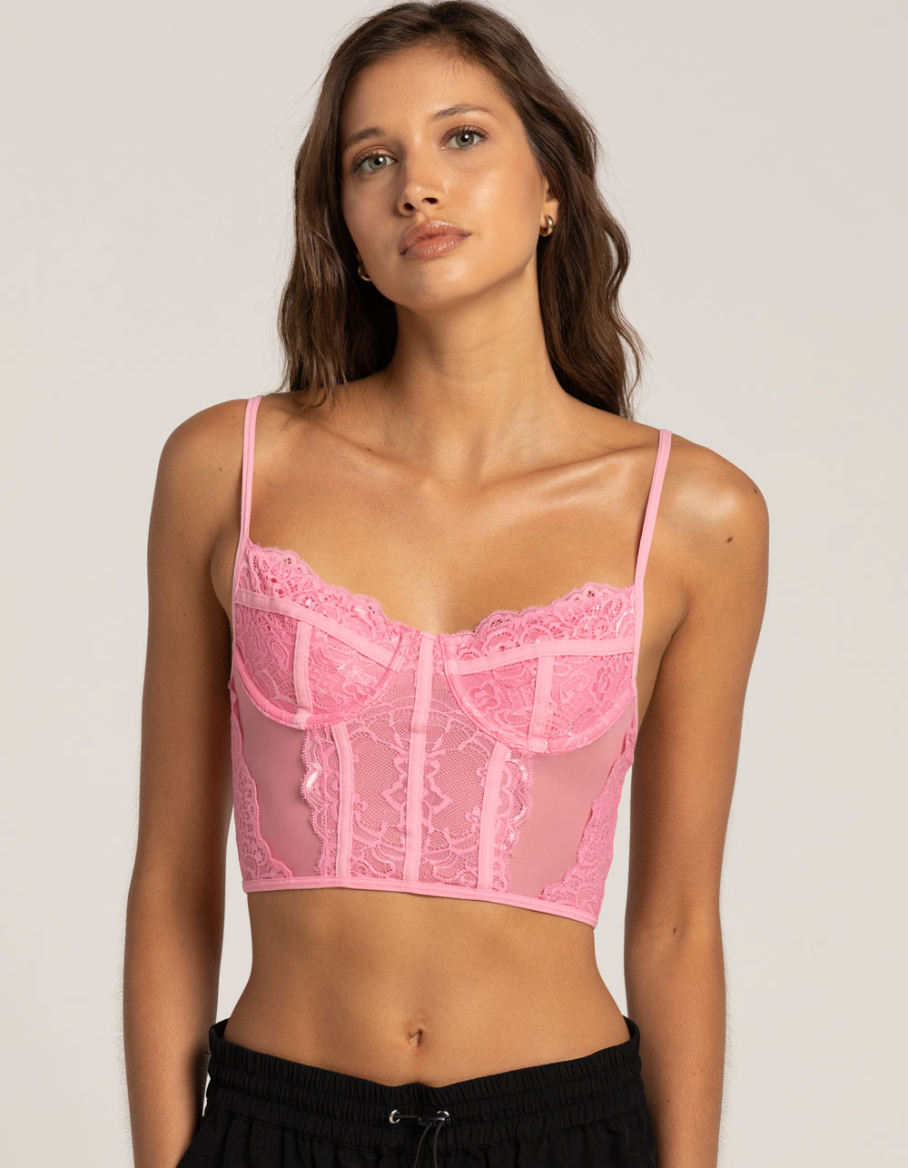 TILLYS Lace Corset Womens Top - PINK