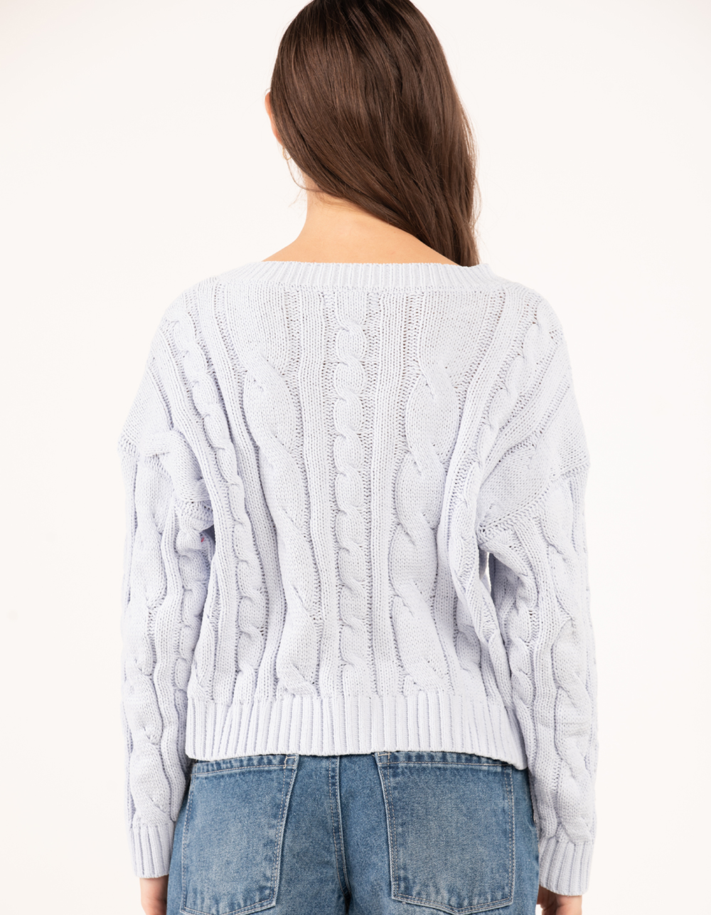 RSQ Womens Chenille Cable V Neck Sweater - LIGHT BLUE | Tillys