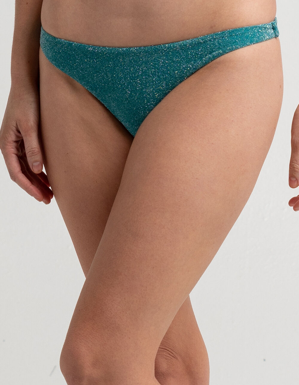 FULL TILT Textured Sprakle High Leg Cheekier Bikini Bottoms - TEAL GREEN
