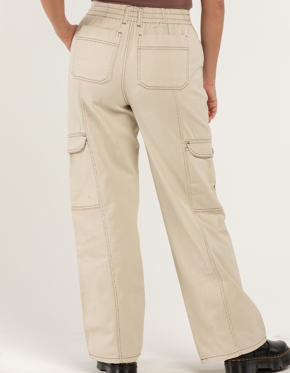Oryake - Drawstring-Waist Plain Loose Fit Cargo Pants