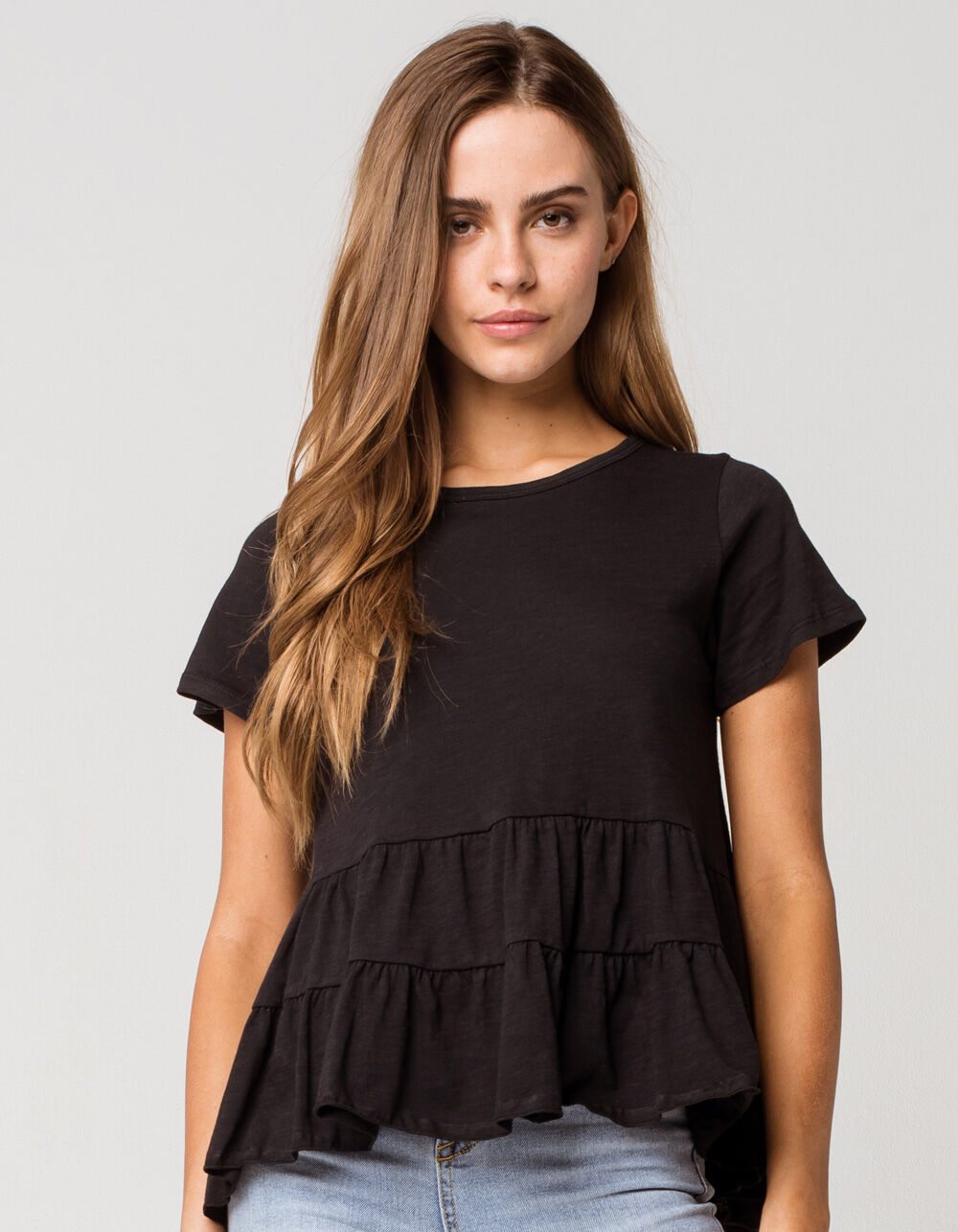 SKY AND SPARROW Tiered Womens Black Babydoll Tee - BLACK | Tillys