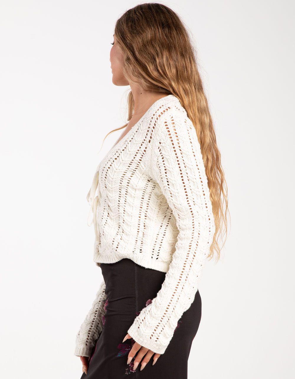 Tie RSQ Chunky | Tillys Double CREAM Weave Cardigan - Womens