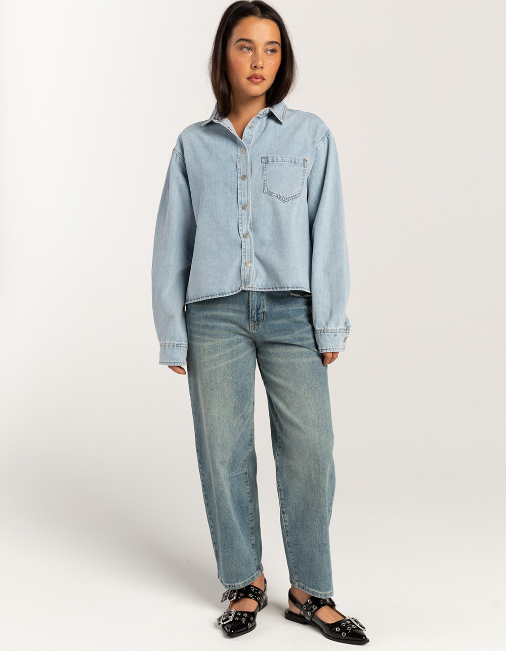 RSQ Womens Denim Crop Shirt - BLUE | Tillys