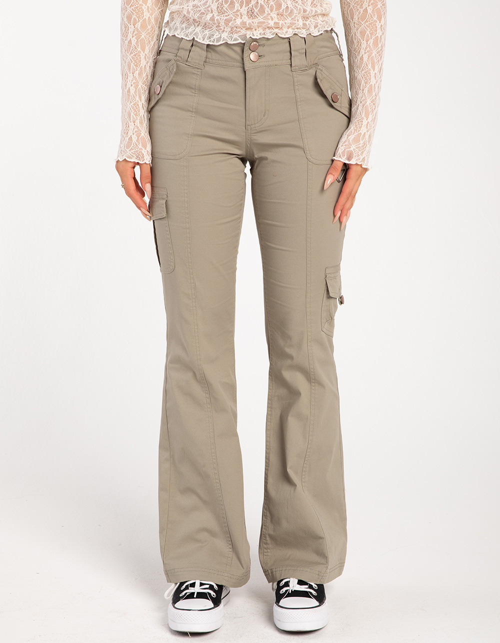 RSQ Womens Low Rise Cargo Flare Pants - LIGHT GRAY
