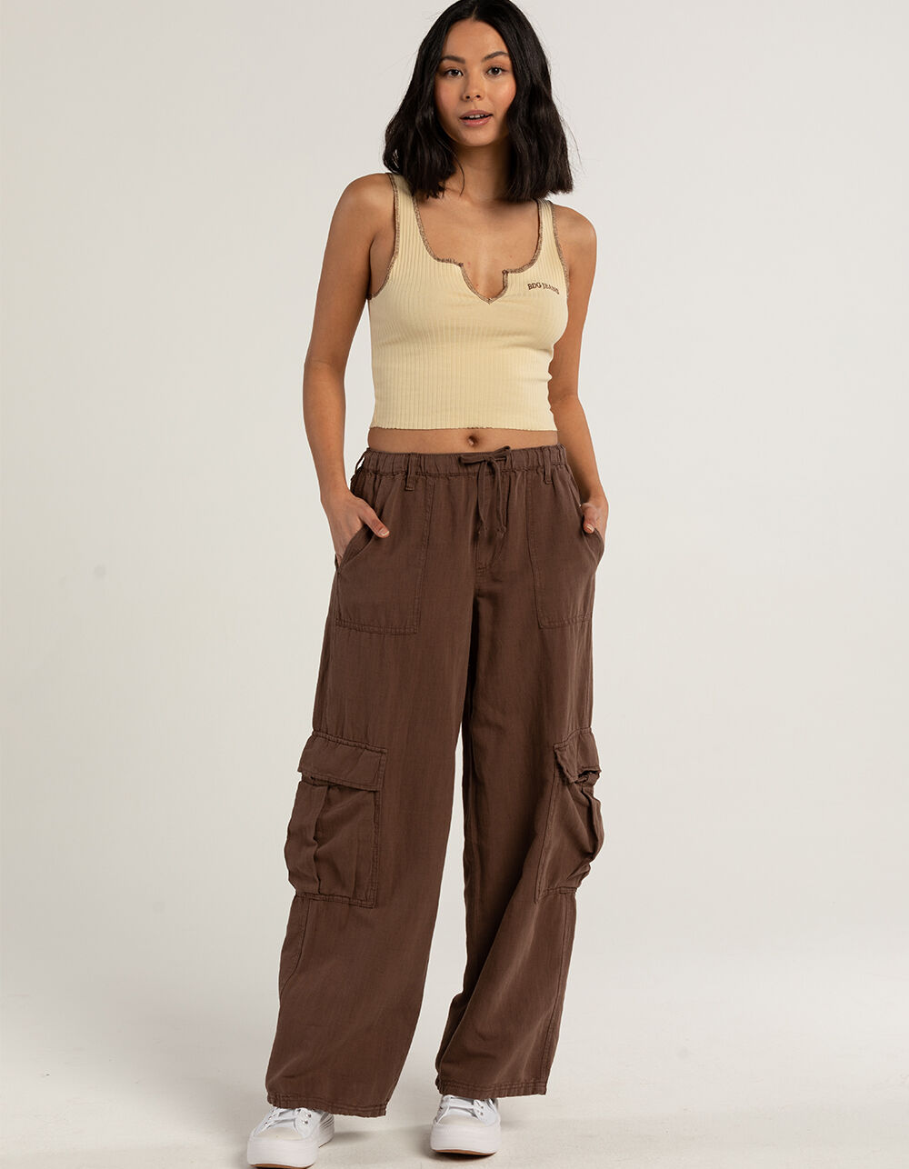Bdg Urban Outfitters Linen Y2K Cargo Pants - Light Brown - Small