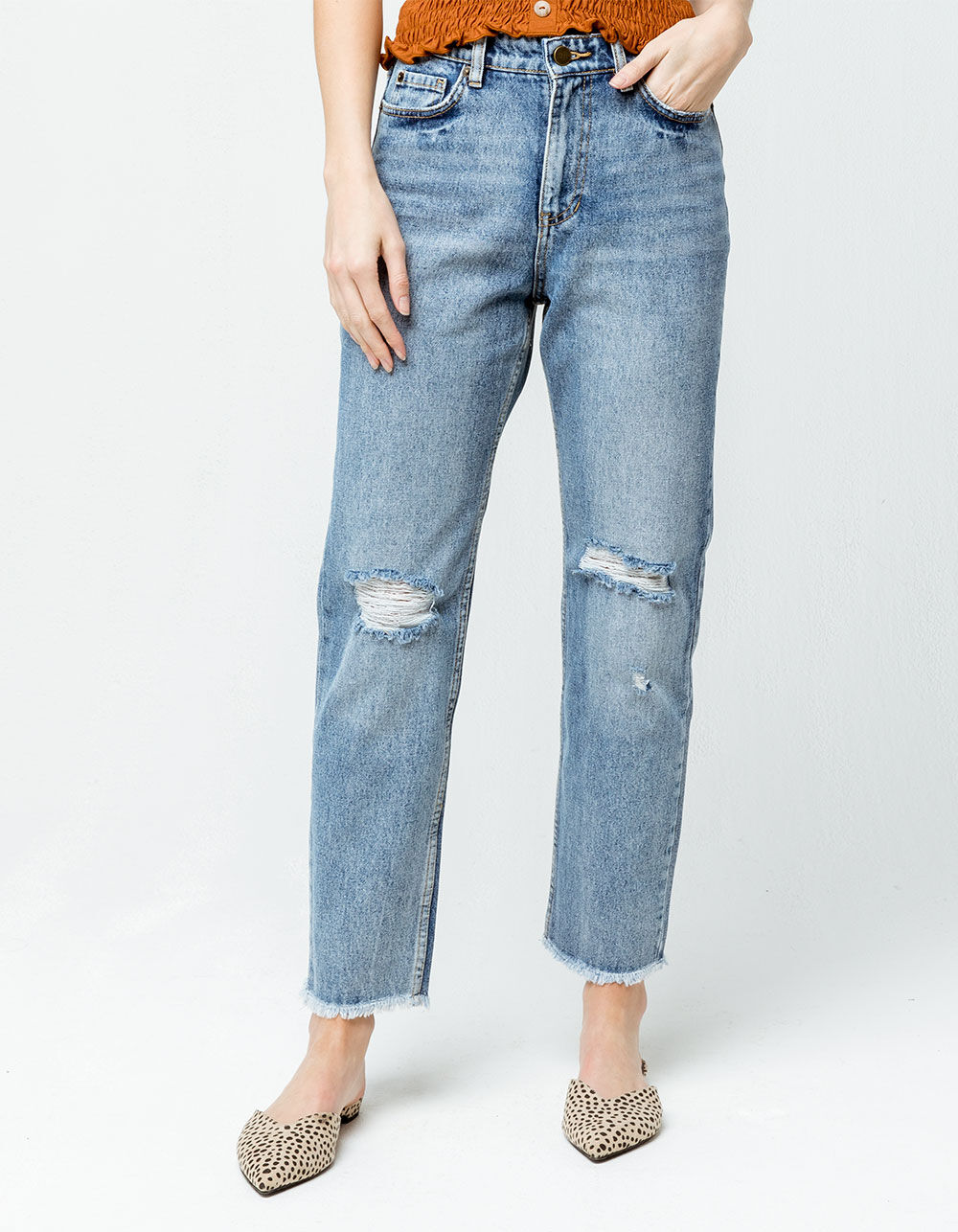 AMUSE SOCIETY Selena Womens Ripped Crop Jeans - MEDIUM BLAST | Tillys