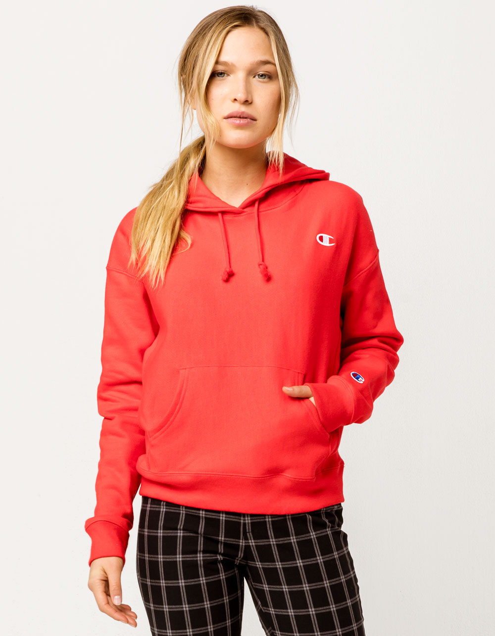 CHAMPION Reverse Weave Red Sparks Womens Hoodie - RED SPARKS | Tillys
