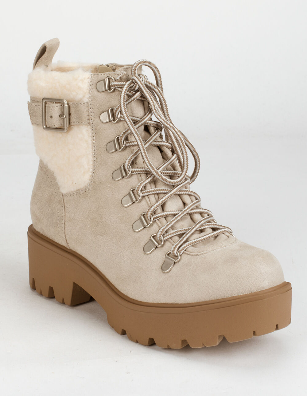 SODA Faux Shearling Womens Beige Hiker Boots - BEIGE | Tillys