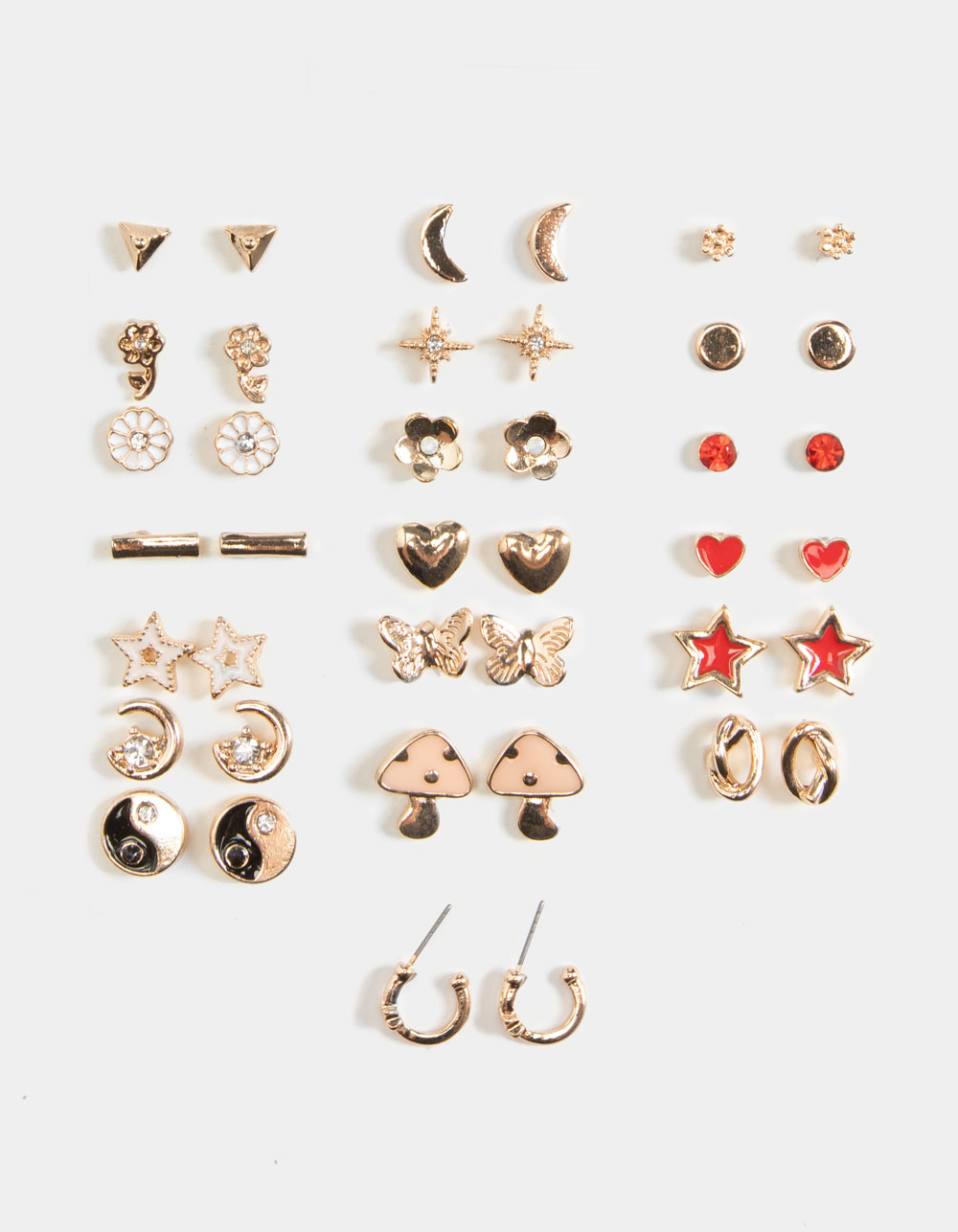 FULL TILT 20 Pack Mushroom Yin Yang Star Earring Set - GOLD | Tillys