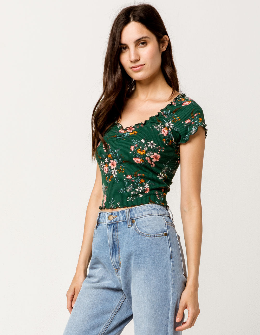 SKY AND SPARROW Floral Cinch Front Womens Crop Top - HUNTER | Tillys