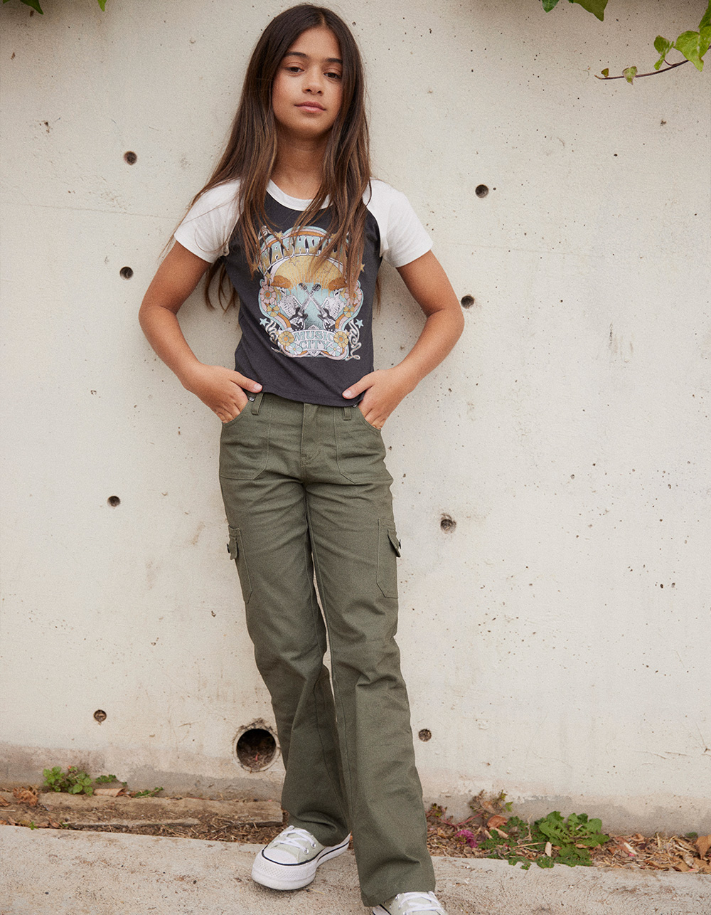 RSQ Girls Low Rise Cargo Flare Pants - OLIVE