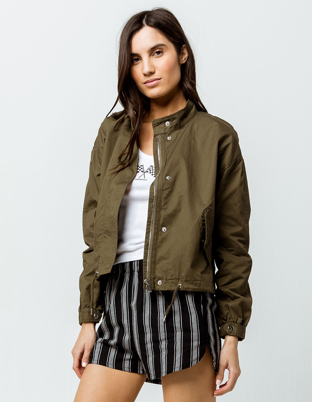 SKY AND SPARROW Twill Crop Womens Jacket - OLIVE | Tillys