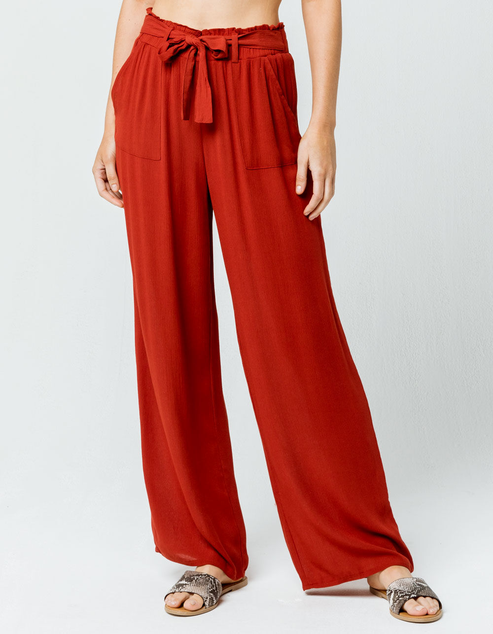 SKY AND SPARROW Solid Rust Womens Wide Leg Pants - RUST | Tillys