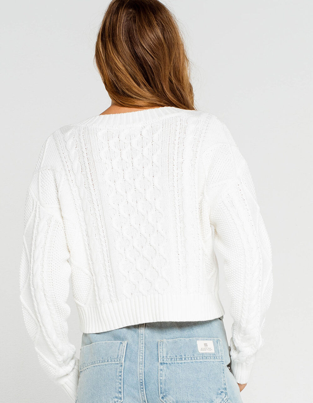 RSQ Cable Knit V Neck Womens White Sweater - WHITE | Tillys