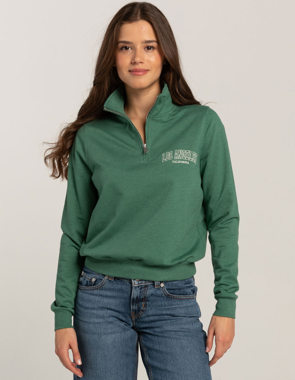 FULL TILT California Quarter Zip Womens Sweatshirt - GREEN