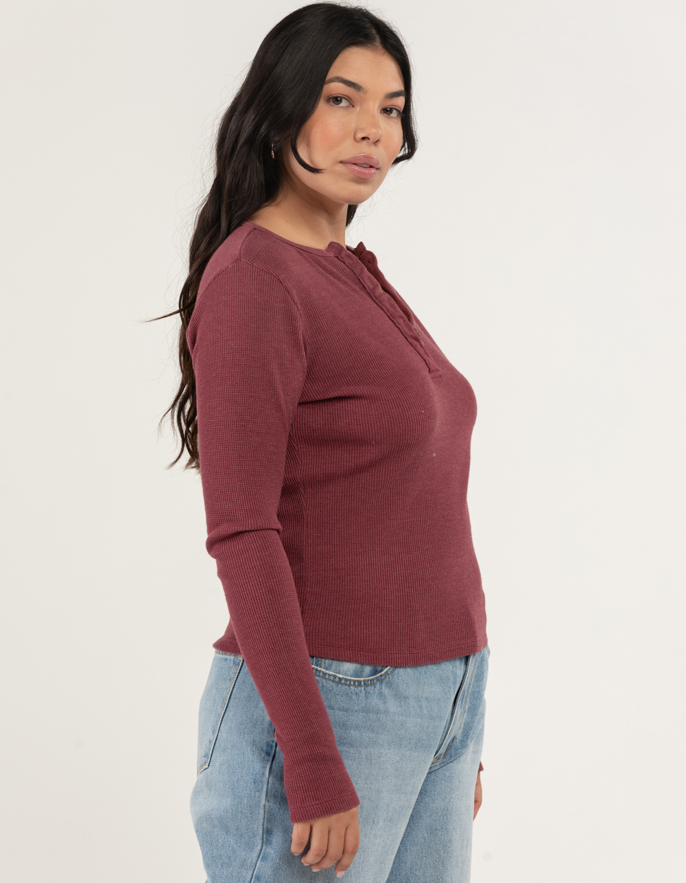 RSQ Womens Thermal Henley - BURGUNDY | Tillys