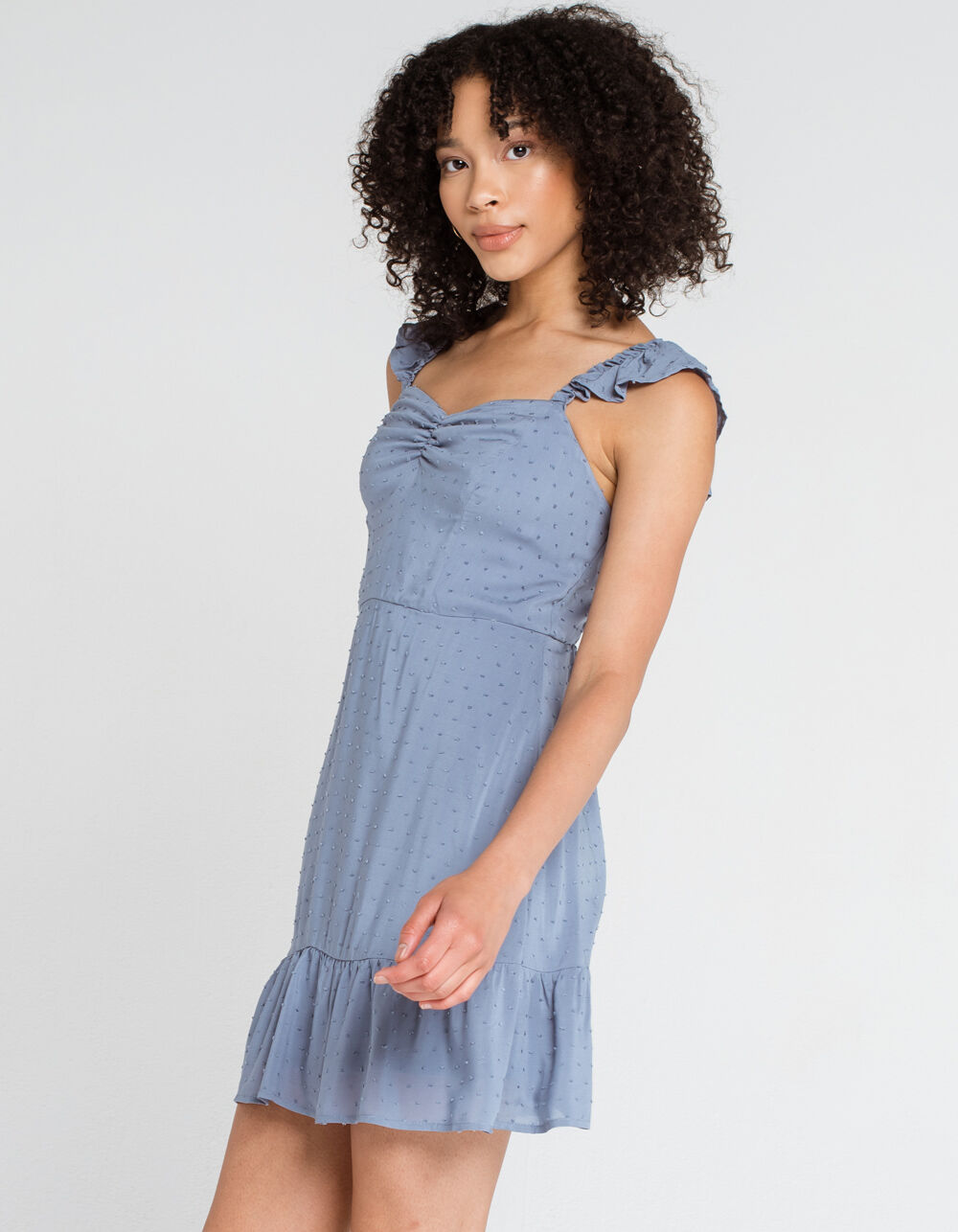 SKY AND SPARROW Solid Cinch Ruffle Dress - BLUE | Tillys