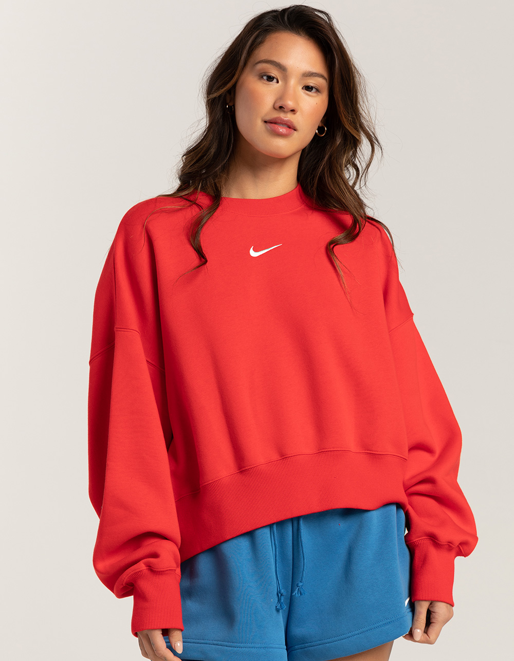 Nike Women's Tech Fleece Crew Knit Sweatshirt (Large, University Red) 
