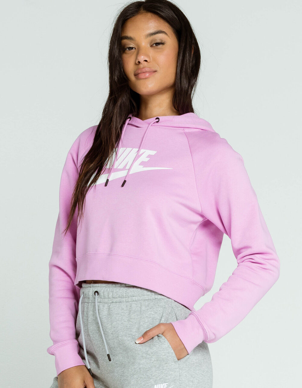 NIKE Sportswear Essential Womens Crop Hoodie - PINK | Tillys