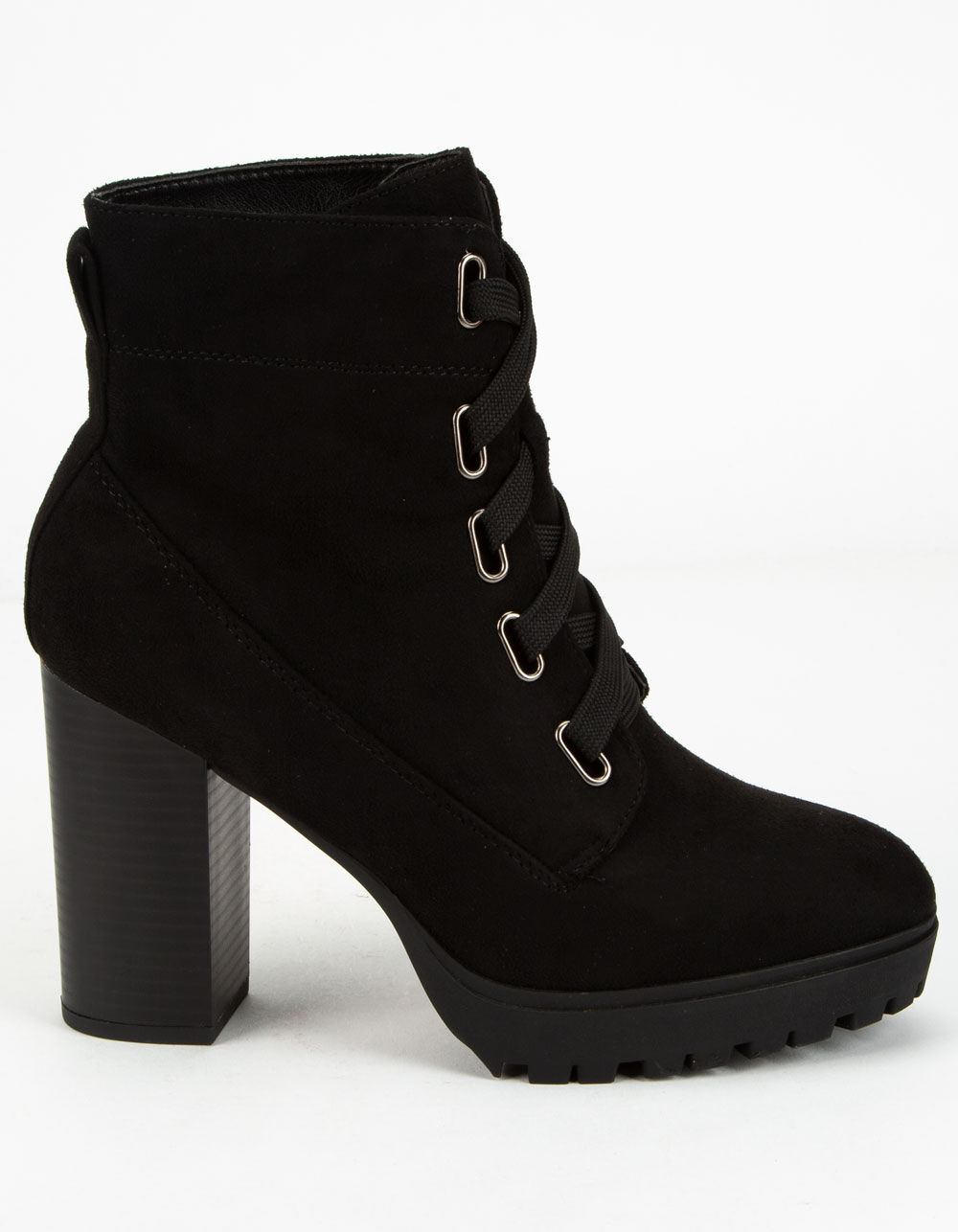SODA Lug Sole Lace Up Eyelet Black Womens Booties - BLACK | Tillys