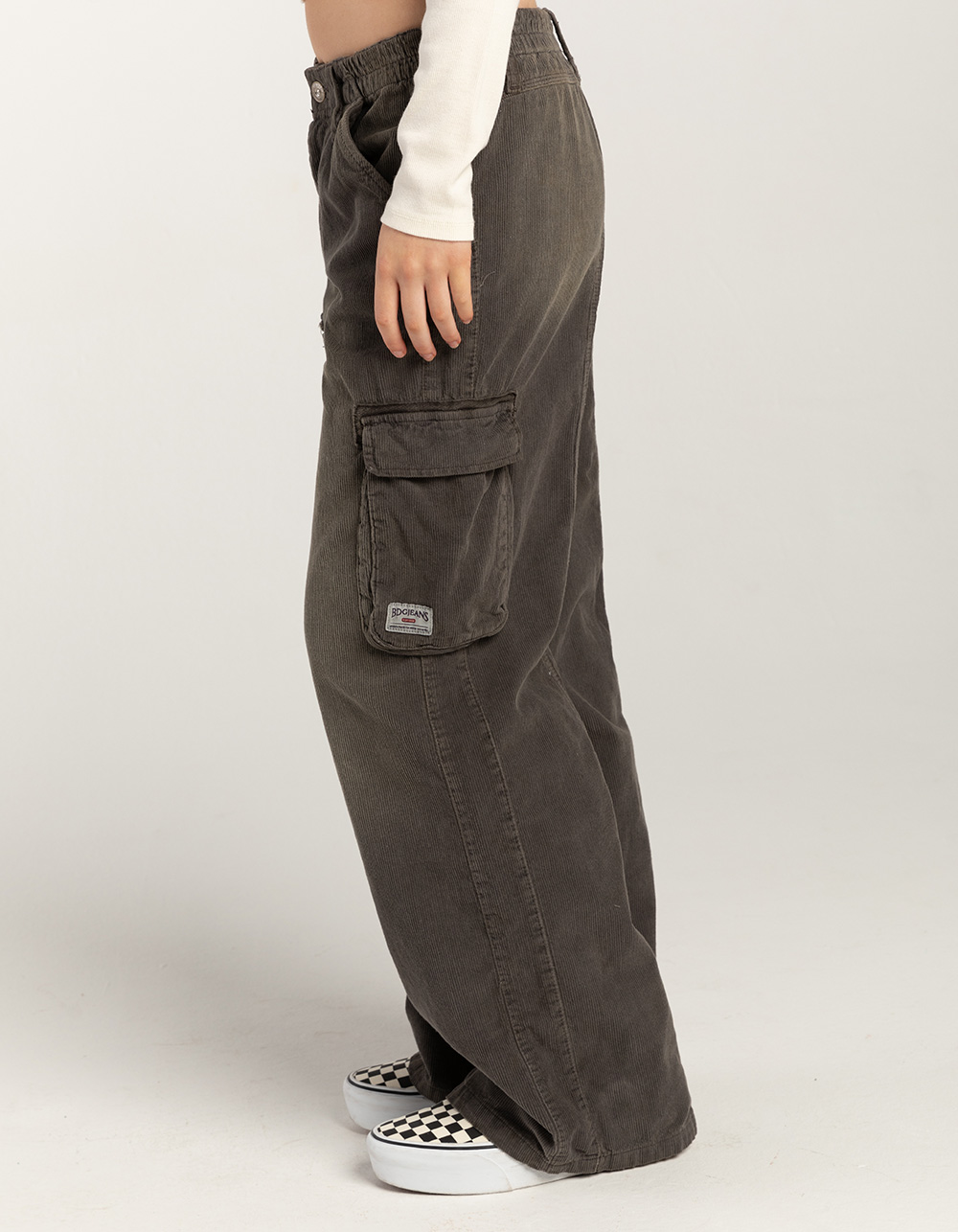 BDG Urban Outfitters Y2K Mid Rise Corduroy Womens Cargo Pants - CHARCOAL