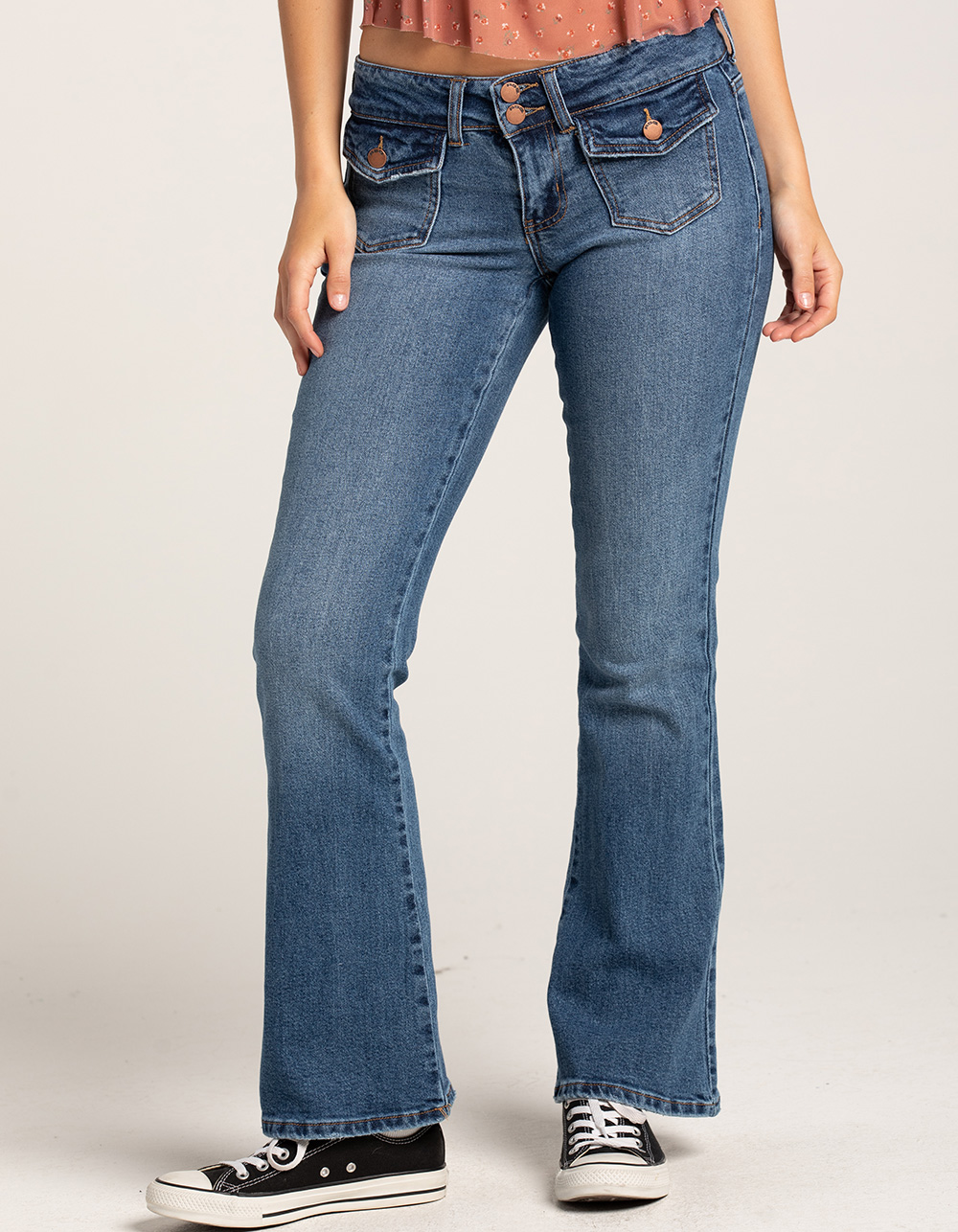 RSQ Womens Low Rise Flap Pocket Flare Jeans - MEDIUM WASH | Tillys