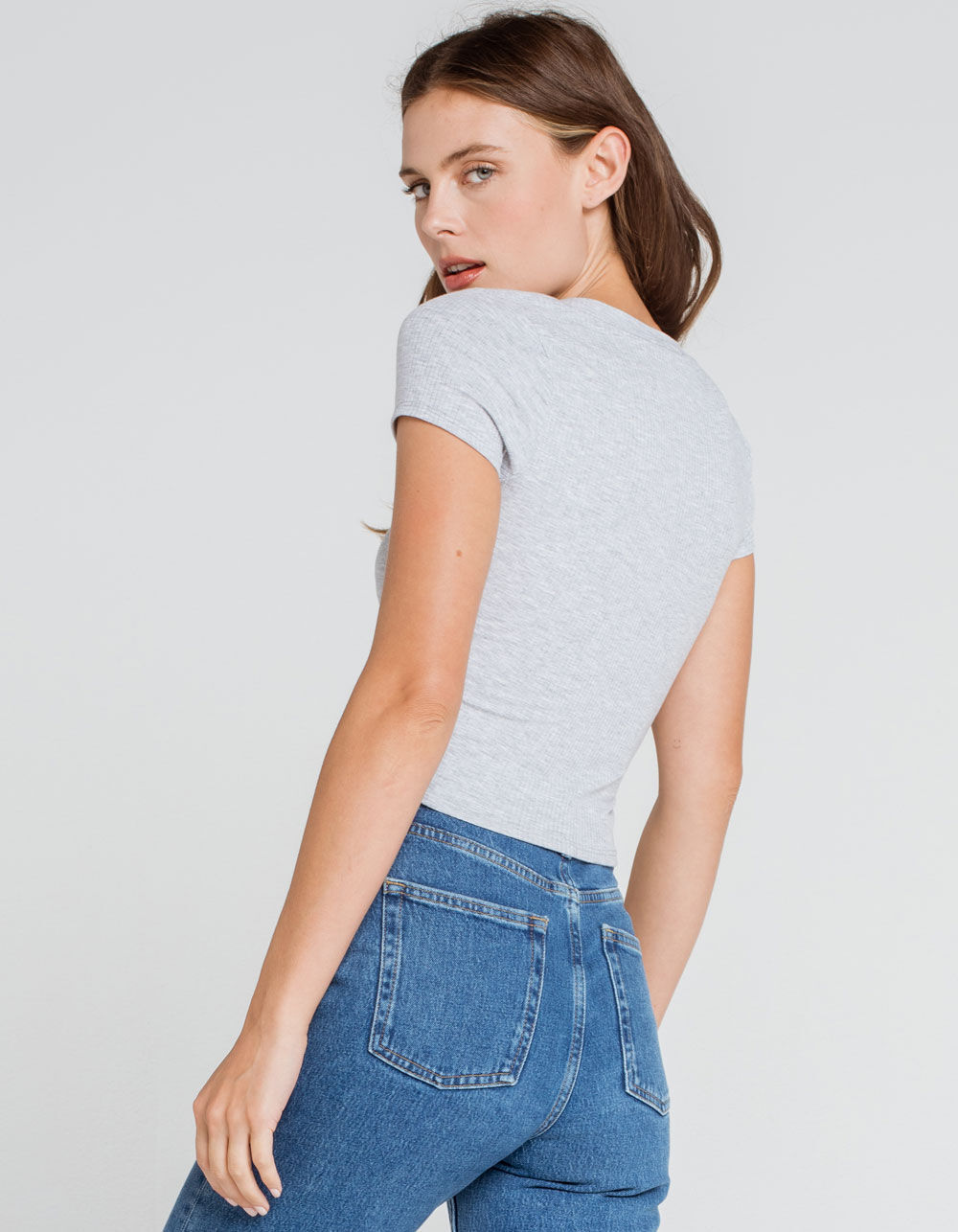 DESTINED Ribbed V-Neck Womens Crop Tee