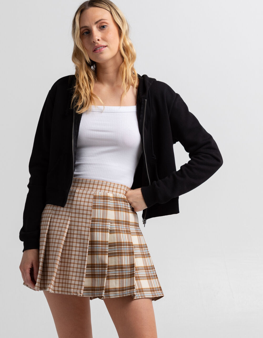 FULL TILT Womens Spliced Plaid Skirt - BROWN COMBO | Tillys