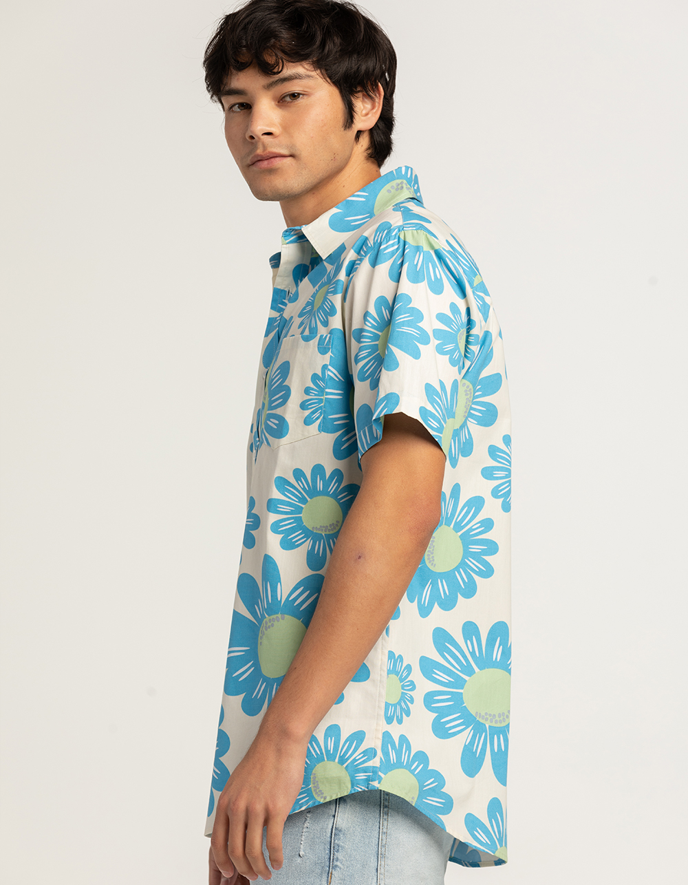 Floral Mens Button-up Hawaiian Park Shirts Mickey Minnie 
