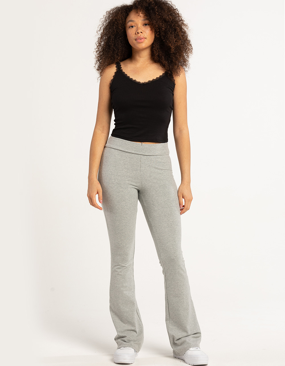 Women's Cozy Ribbed Crossover Waistband Flare Legging Pants - Colsie™  Heathered Gray L : Target