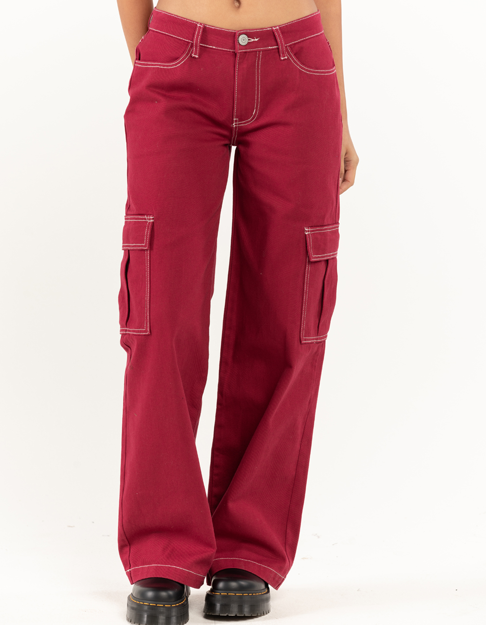 Red Low Rise Cargo Trousers