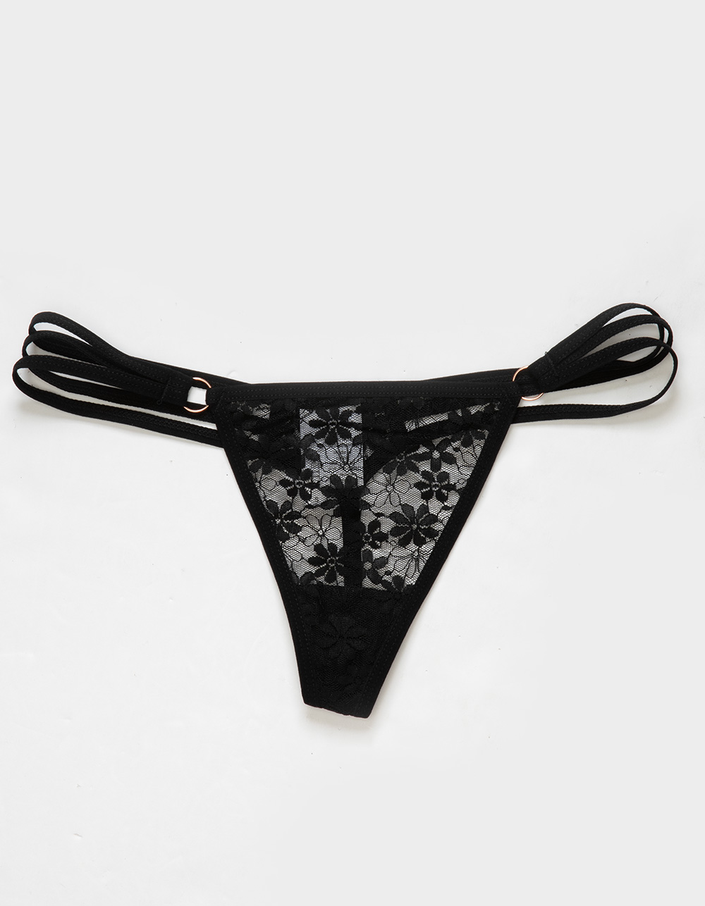 N-Gal Lace Adjustable Waist Band Black Thong Panty(Pack-1)
