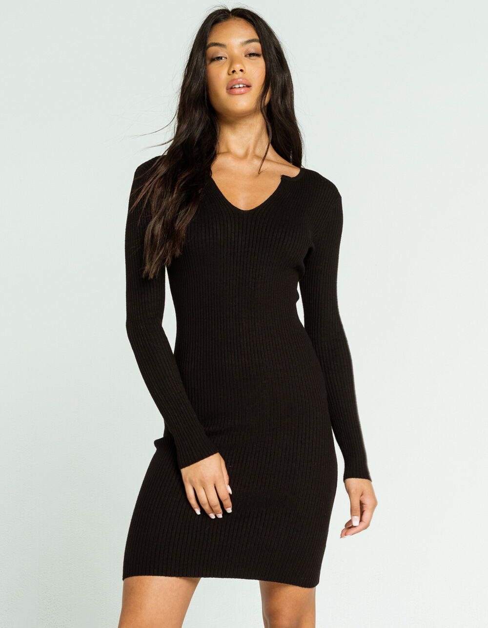 TIMING Notch Neck Black Sweater Dress - BLACK | Tillys