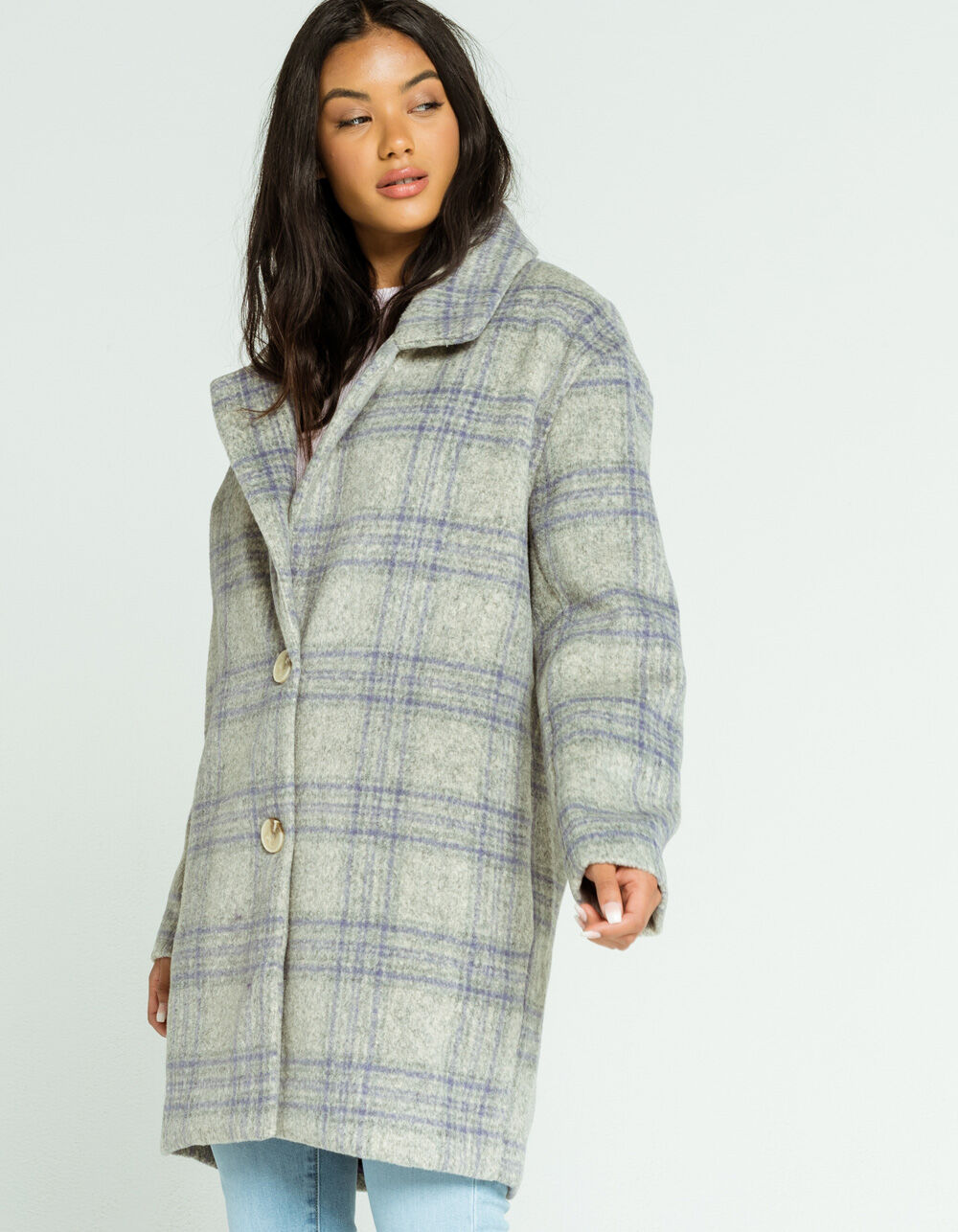 KNOW ONE CARES Plaid Womens Coat - GRAY/LAVENDER | Tillys