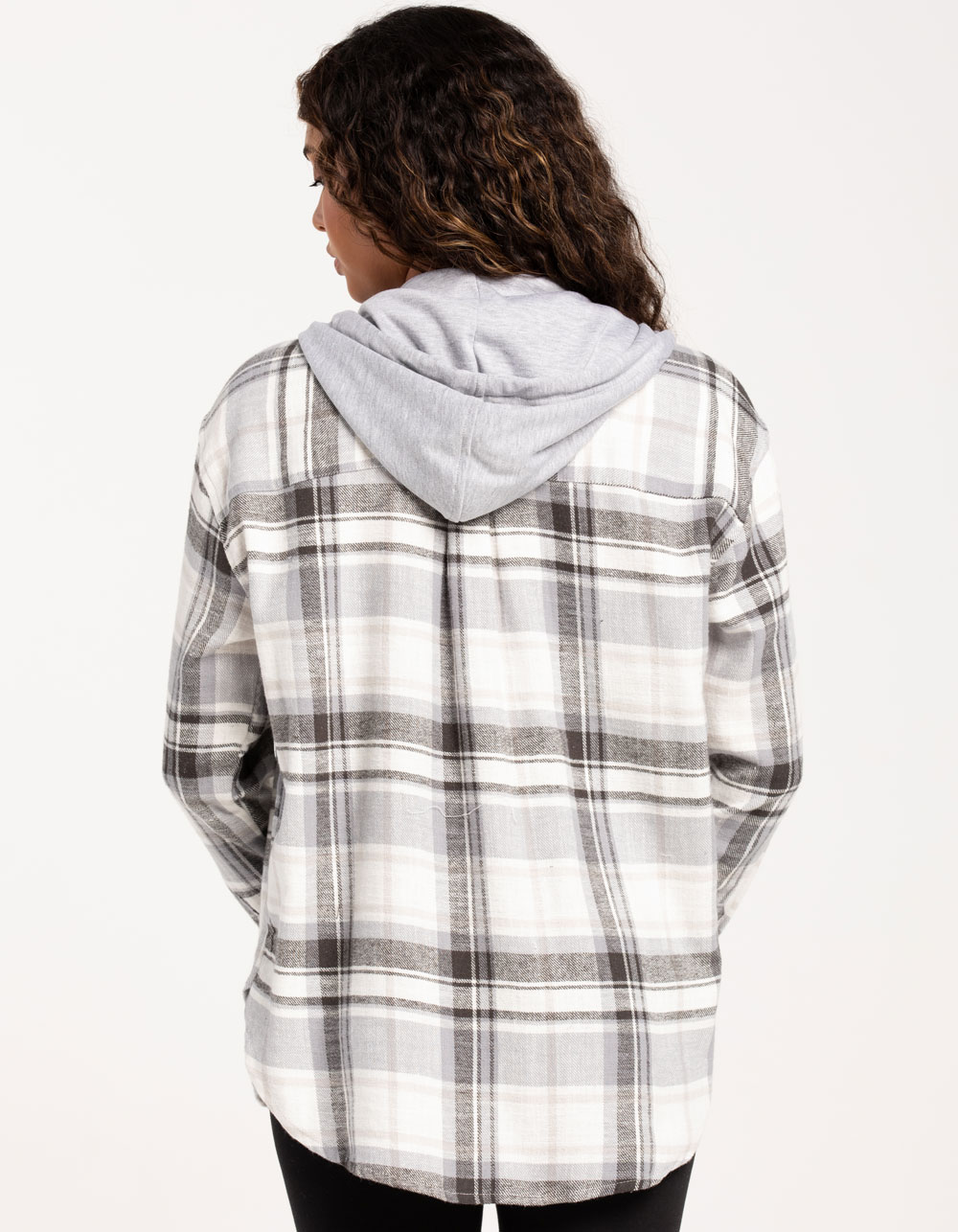 FULL TILT Texture Womens Hooded Flannel - GRAY/WHITE | Tillys