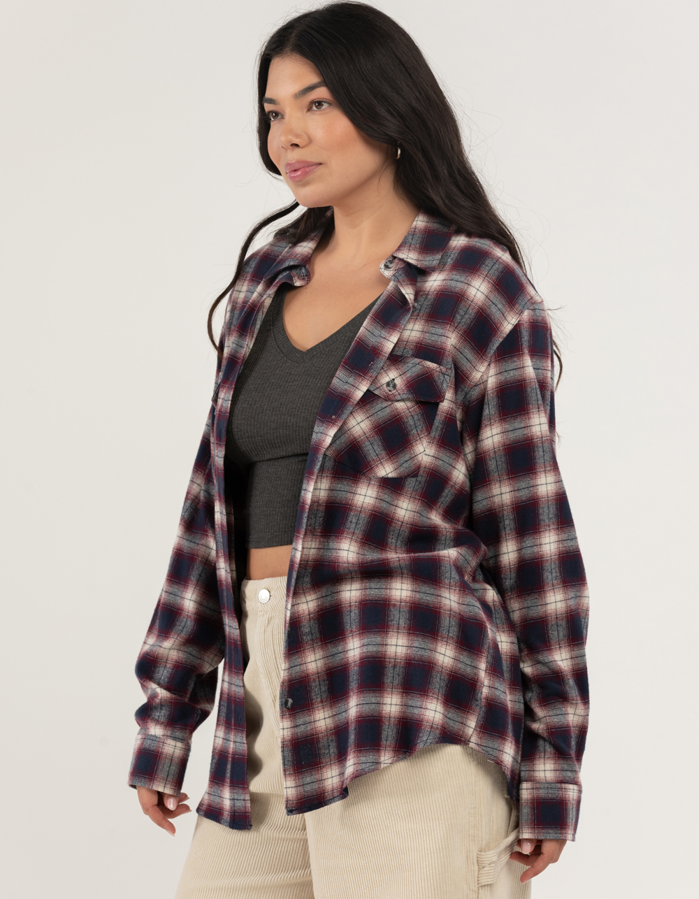 RSQ Womens Plaid Oversized Flannel - BURGUNDY | Tillys