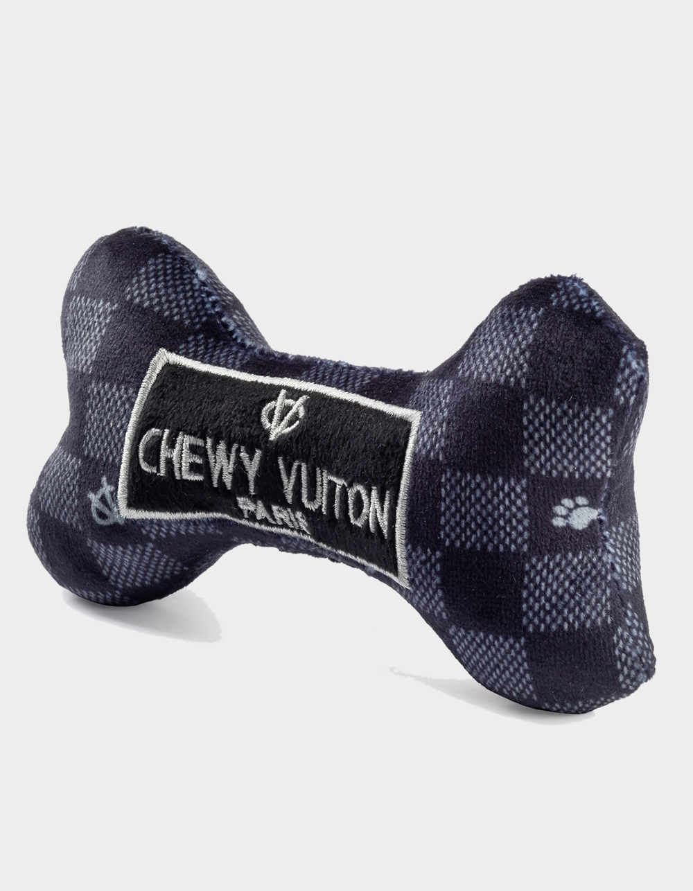 HAUTE DIGGITY DOG Black Checker Chewy Vuiton Bone Plush Dog Toy