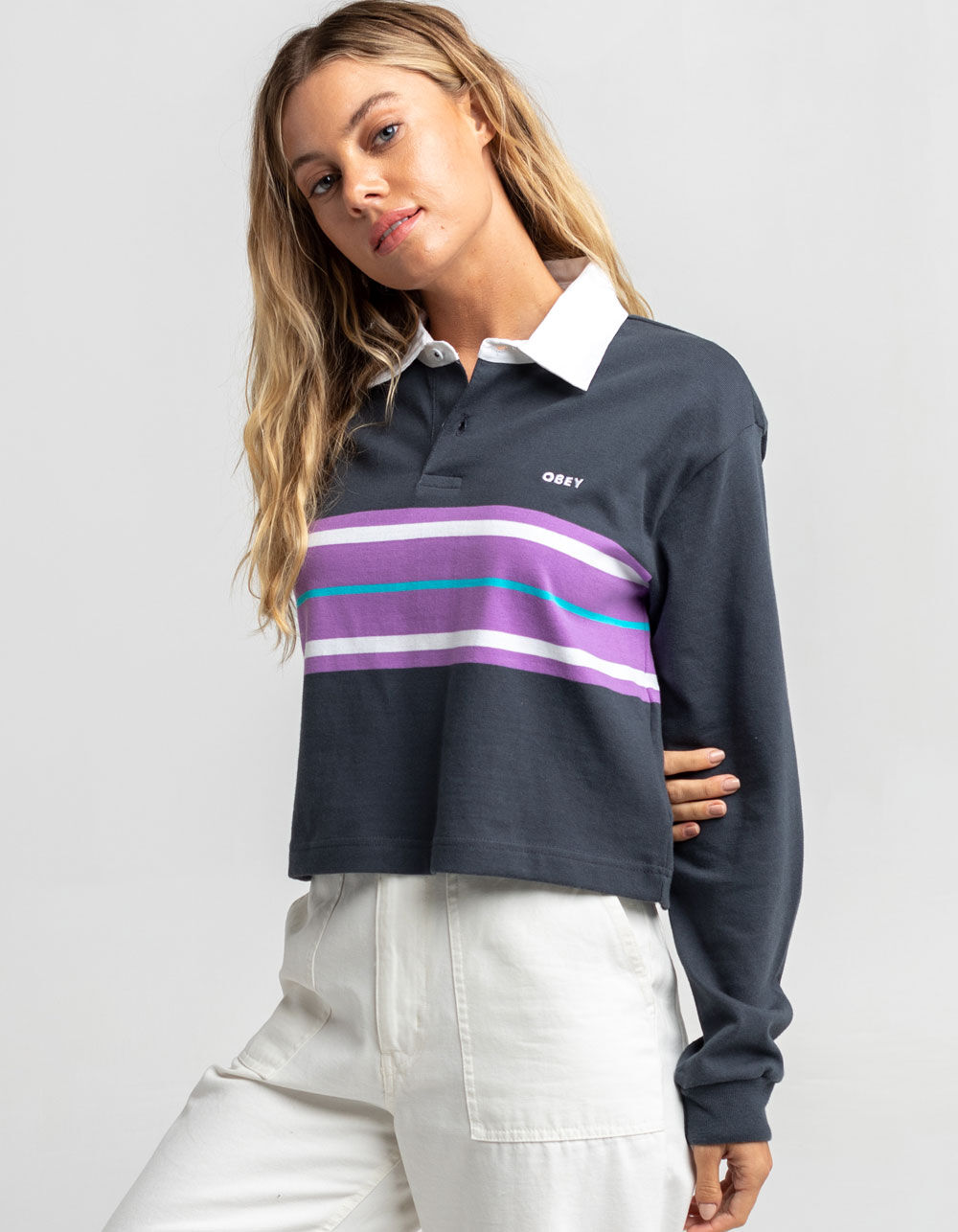 OBEY Riley Womens Polo Shirt - NAVY COMBO | Tillys
