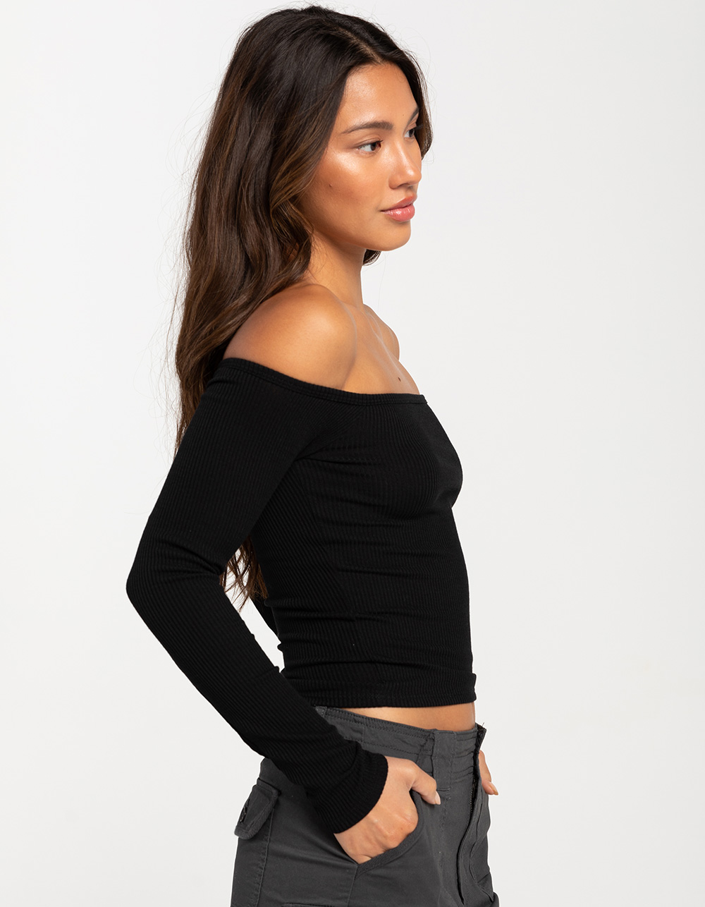RSQ Womens Off Shoulder Long Sleeve Top - BLACK | Tillys