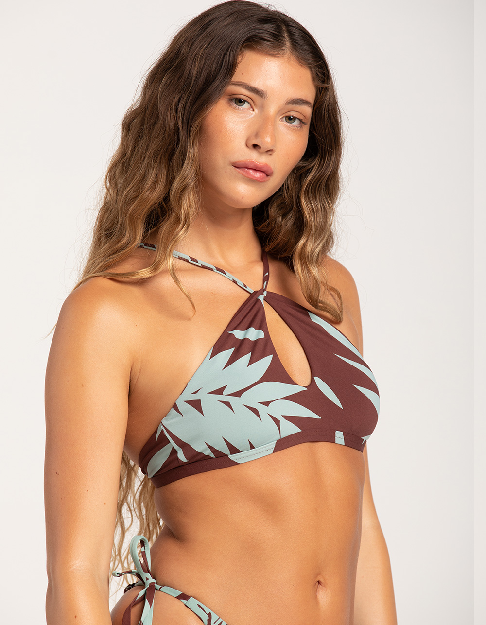 Printed Beach Classics Bralette Bikini Top - Anthracite Palm Song