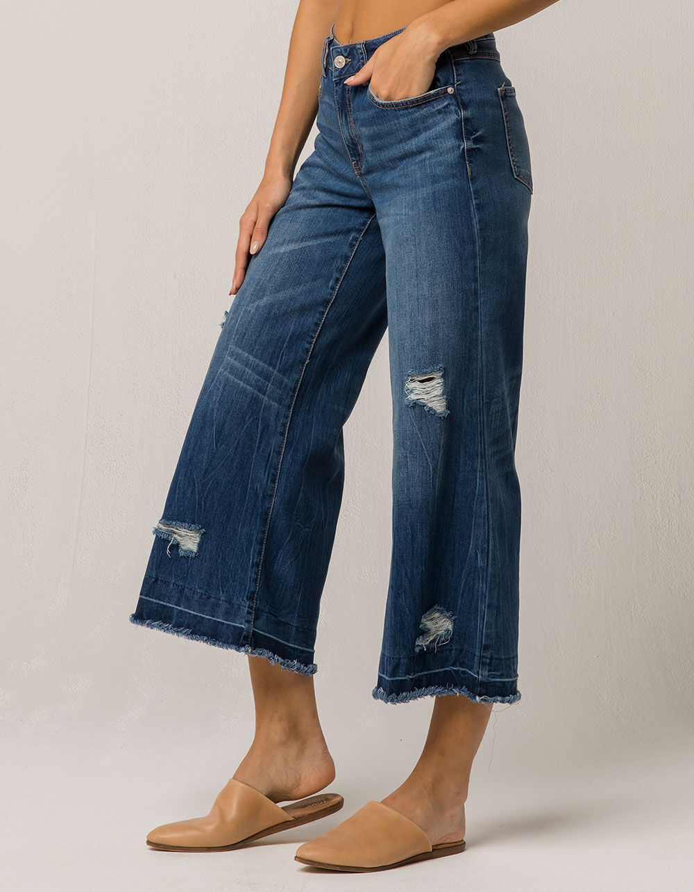 REWASH Crop Wide Leg Womens Ripped Jeans - DARK BLAST | Tillys