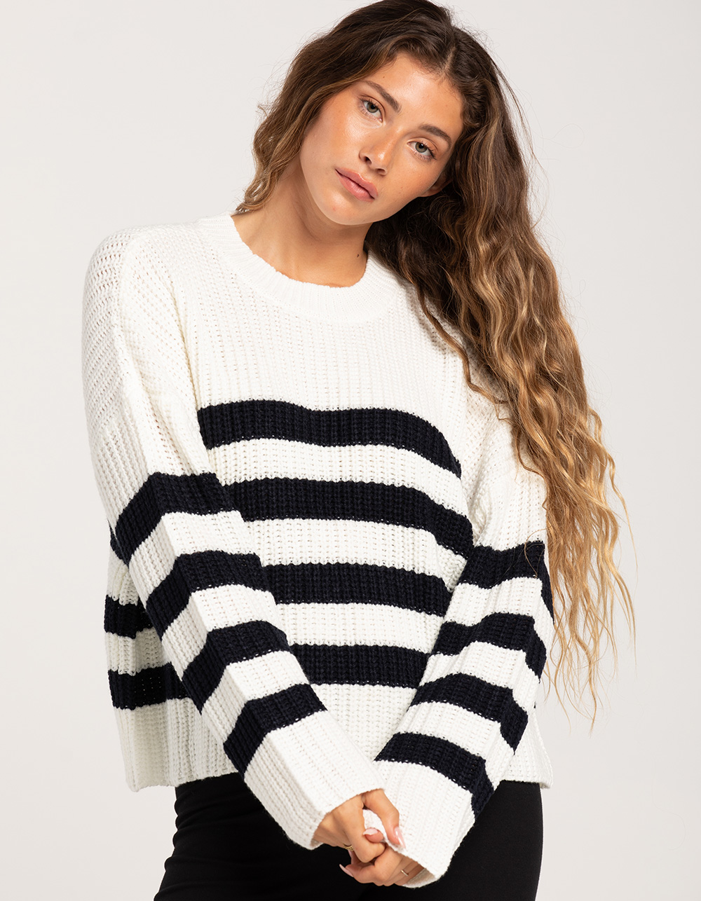 RSQ Womens Drop Stripe Pullover - WHT/BLK | Tillys
