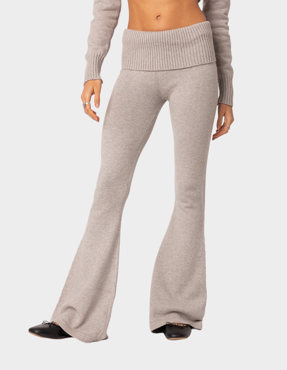 EDIKTED Desiree Knitted Low Rise Fold Over Pants - GRAY