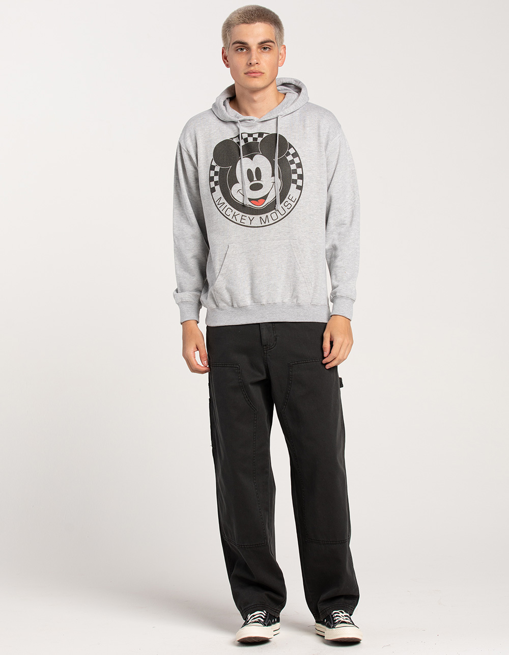 DISNEY Mickey Mouse Checkered Unisex Hoodie - HEATHER GRAY