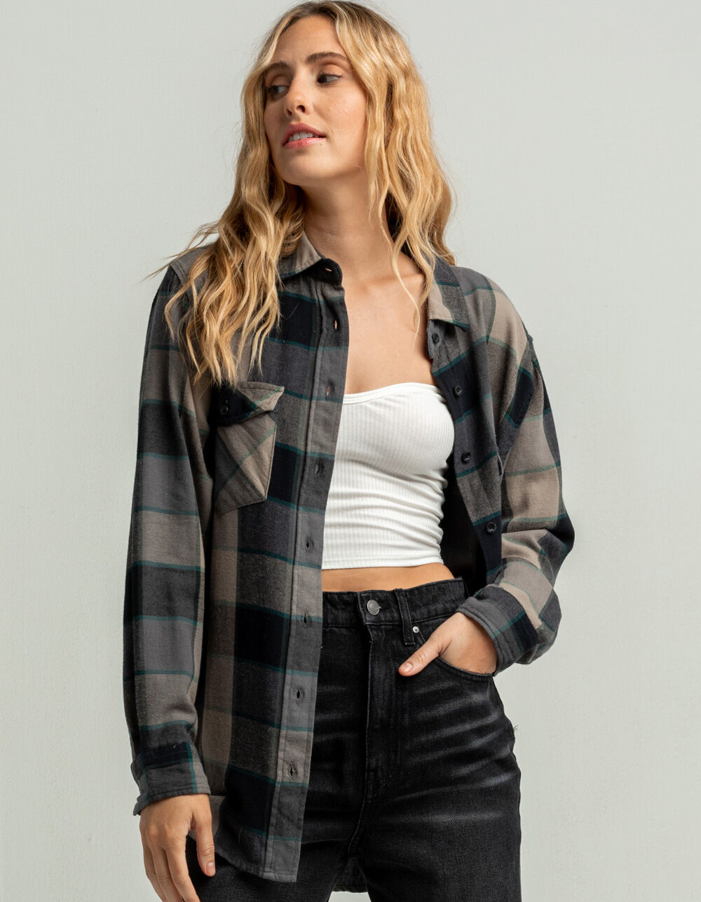 RSQ Womens Muted Hunter Sage Oversize Flannel Shirt - MULTI | Tillys