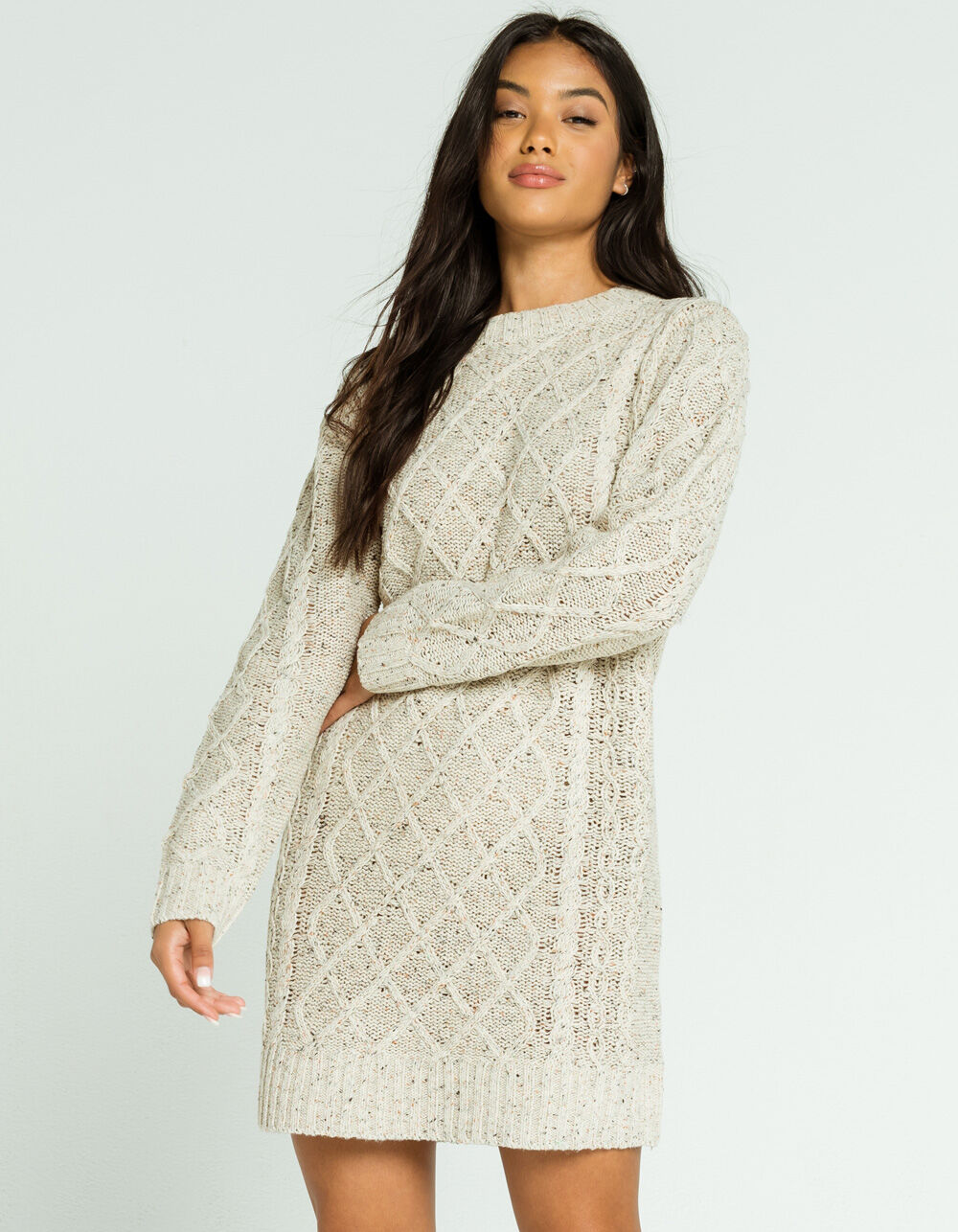 LUMIERE Cable Knit Sweater Dress - OATMEAL | Tillys